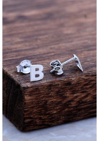 Sümer Telkari B Harfi Rodyumlu Gümüş Küpe 5949