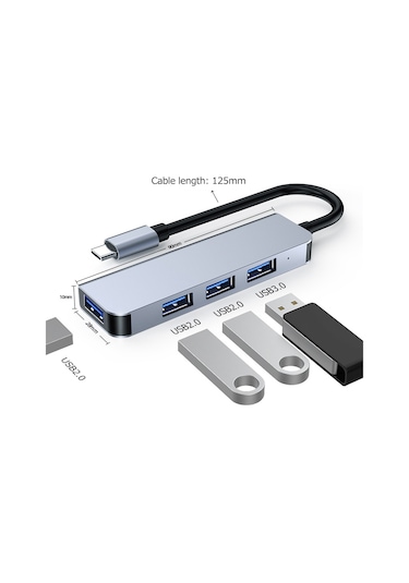 Samdoo 4-in-1 Usb Hub Genişletici: Usb 3.0 5gbps + 3x Usb 2.0, Usb-a/type-c Girişi, Hızlı Veri Transferi
