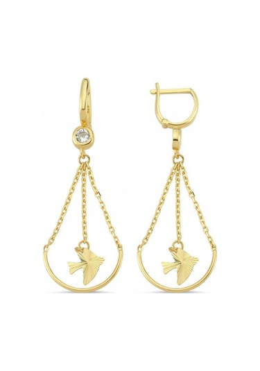 14 Ayar Kuş Figür Altın Küpe