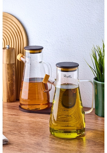 Gael Wood 2'li Akasya Kapaklı Ve Standlı Cam Yağdanlık-sirkelik 900 Ml Seffaf Şeffaf