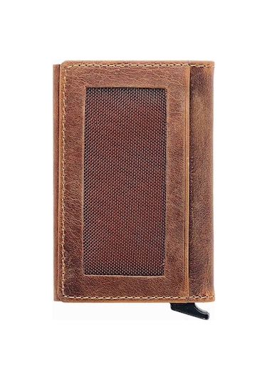 Damy Hakiki Deri Unisex Mekanizmalı Kartlık 611Cr - Taba Taba