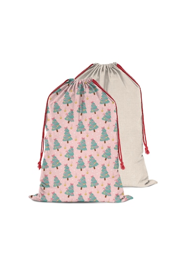 Büyük Noel Baba Hediye Çantası, Pamuklu Kordonlu, Yeniden Kullanılabilir Noel Ağacı Kurdele