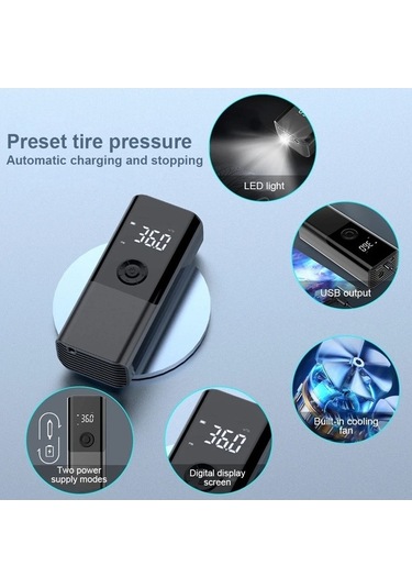 Didadodo Czk Şarjlı Led Işıklı Akıllı Araç Lastik Hava Pompası Kompresörü, Kullanıcı Dostu Model