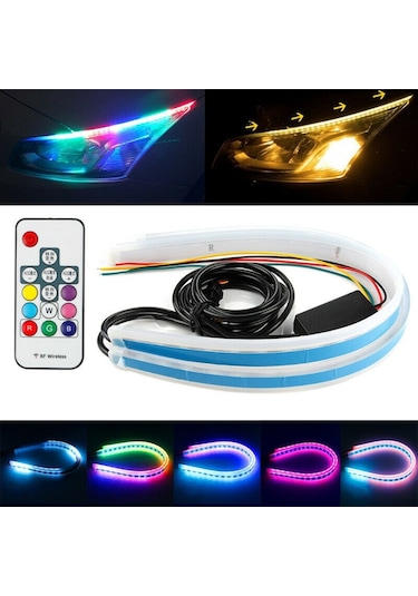Rgb Kumandalı Far Kaşı Üstü Kayar Led Audi Stil 60Cm 7  Renk