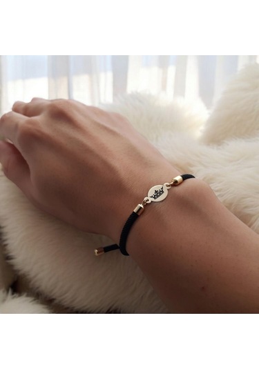 14 Ayar Altın Plakalı Oval Motifli İpek Örgülü Kraliçe Sembollü Hediye Bileklik-320sembol-siyah Altın