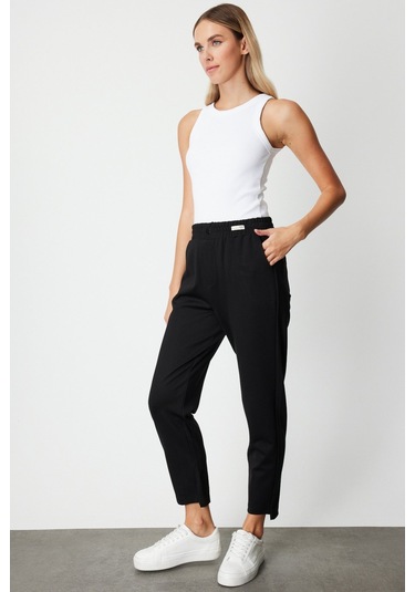 On Kadın Paça Arkası Uzun Dikişli Eşofman Altı 66122 Siyah Siyah