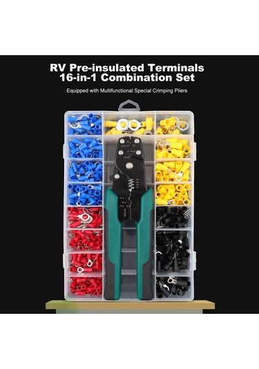 Geeksen Metal Kablo Uçları Seti 0.75-6mm²: 520 Adet 15 Tip + Pres Aleti + Depolama Kutusu - İzole Soğuk Pres Uçları