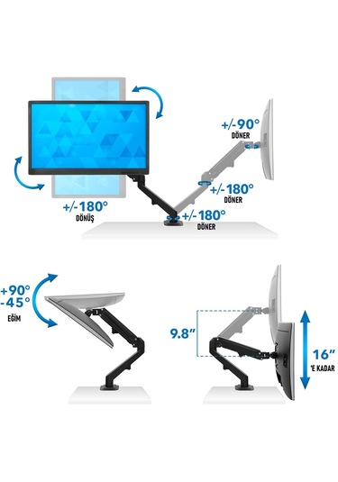 Venaliastore 13-27'' Monitör Kolu Amortisörlü Vesa Masaüstü Stand