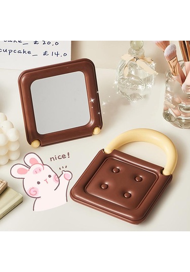 Sevimli Çikolata Kare Ayna Çift Taraflı Katlanır Kompakt Ayna Çanta İçin Makyaj Aynası Taşınabilir Mini Ayna Masaüstü Dekoru Kahverengi