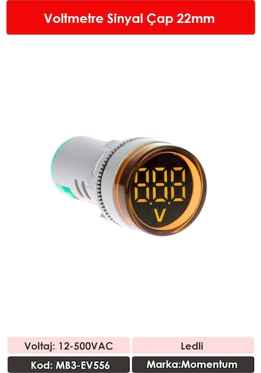 Momentum 22mm Voltmetre Sinyal Lambası 12-500VAC Sarı MB3-EV556