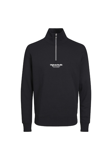 Jack & Jones Dik Yaka Yarım Fermuarlı Sweatshirt - Vesterbro 12241777 Black Yeşil
