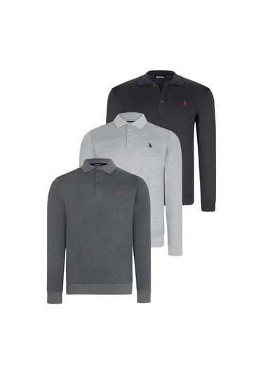 Üçlü Set V4007 Dewberry Erkek Sweatshırt-lacivert-antrasit-gri Lacivert-antrasit-gri