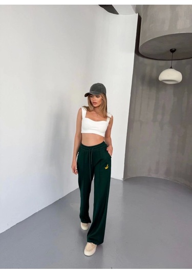 Reka Moda Osy Modal Yumuşak Dokulu Kumaş Nakış Işlemeli Rahat Bol Paça Eşofman Pantalon - Siyah Siyah