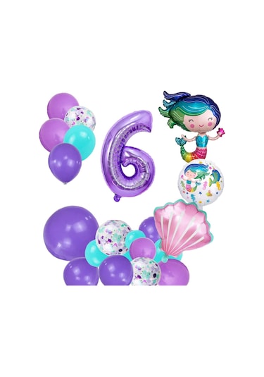 6 Yaş Deniz Kızı Temalı Doğum Günü Parti Kutlama Seti Konsept 2