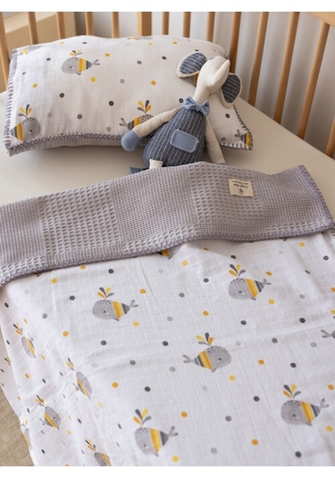 Lizayn Home Waffle Müslin Pike Örtü 100x100 & Yastık Kılıfı 35x45 Pamuk Oeko-teks Sertifikalı