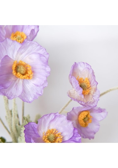 Yapay Çiçek Gelincik Çiçeği Lila Renk 3 Çiçek 1 Tomurcuk 59cm