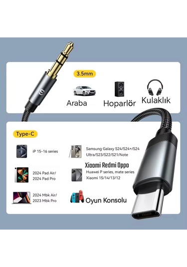 Sunix 1-metre Type-c To 3.5mm Aux Ses Kablosu Ce Sertifikalı