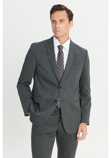 Erkek Antrasıt Slim Fit Dar Kesim Mono Yaka Takım Elbise Antrasit