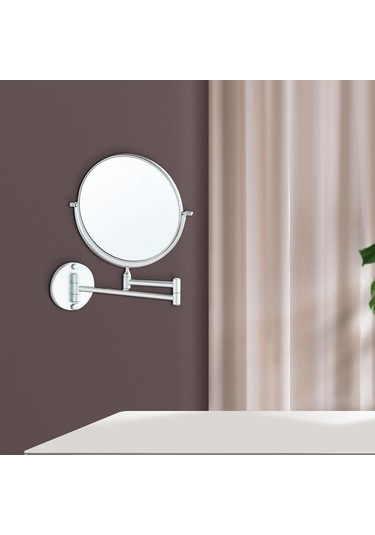 Suntek Yuvarlak Çift Taraflı 3X Büyüteçli Duvara Monte Makyaj Aynası Gümüş