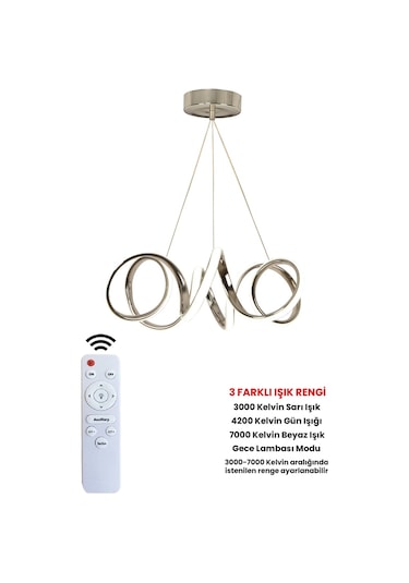 Ransom Kumandalı Dimmerli Kıvrım Ledli Avize Krom