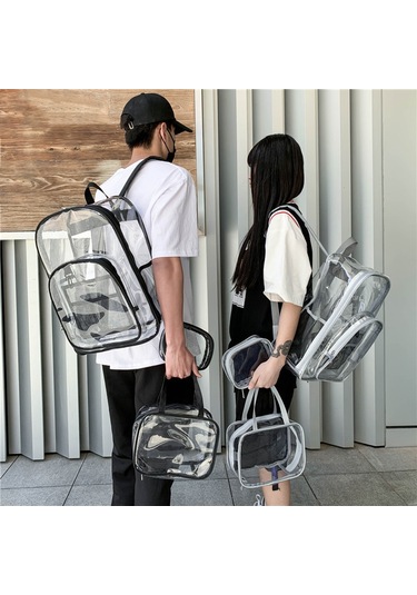 Ağır Hizmet Tipi Temizle Sırt Çantası Büyük Şeffaf Siyah Siyah