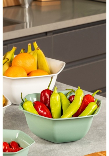 Vienev 4lü Altıgen Kase Seti Beyaz-yeşil