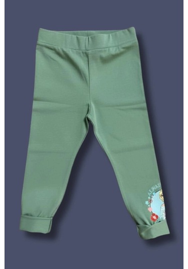 Elsa Desenli Yeşil Renk Kız Çocuk Taytlı Takım Yeşil