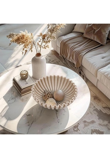 Maxaccess Büyük Dekoratif Beyaz Resin Fırfırlı Kase, 7.87x2.95 Inç, İç Ve Dış Mekan İçin Beyaz