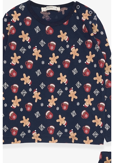 Breeze Erkek Bebek Pijama Takımı Kurabiye Desenli 9 Ay-3 Yaş, Lacivert