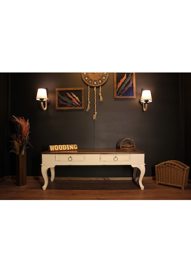 Wooding 120 Cm Masif Ceviz Beyaz Tv Ünitesi