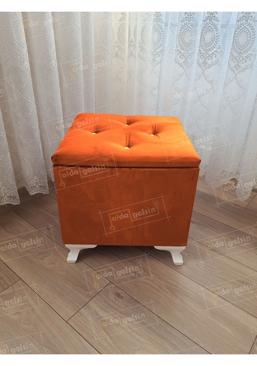 Lüks Sandıklı Tabure Puf 45 X 45 Cm Turuncu