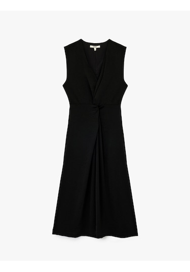 Koton Aerobin Kumaş V Yaka Kolsuz Kruvaze Midi Boy Elbise Siyah 5sak80130pw Siyah