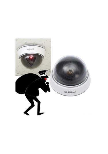 Yuntech01 Beyaz Yarı Küre Sahte Cctv Kamerası - Led Flaş Işıklı, Dış/iç Kullanım, Pil Gerektirir Pil Dahil Değil , 1 Adet