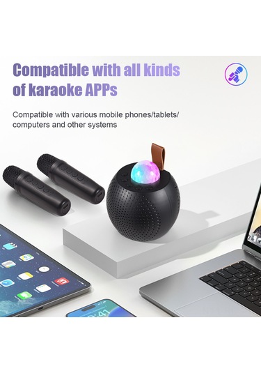 Ruicoo Z1 Karaoke Sistemi Işıklı Bluetooth Hoparlör - Çift Mikrofonlu Ev/parti/outdoor Müzik Seti Siyah