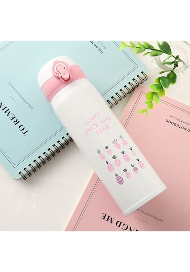 500ml Zıplayan Kapaklı Şişe Termos Termal Kupa Seyahat Kahve Fincanı Paslanmaz Çelik