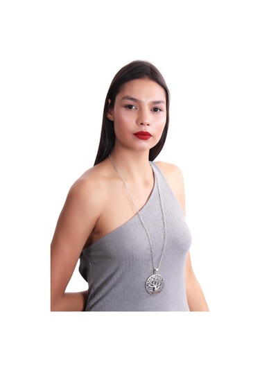 Kadın Antik Gümüş Kaplama Hayat Ağacı Figürlü Kolye Gümüş