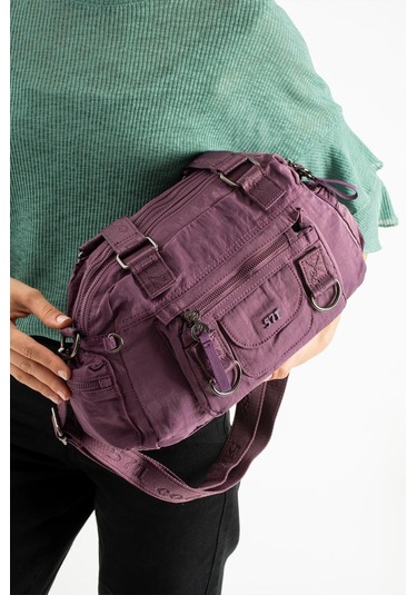 Kadın Omuz Çantası Çapraz Askılı Postacı Bayan Çantası 21 31 Cm Poliamid Hafif Kumaş Kol Çantası Mor