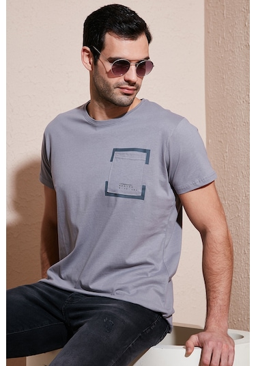 Buratti Bisiklet Yaka Pamuklu Slim Fit Erkek T Shirt 541Rework Açık Gri