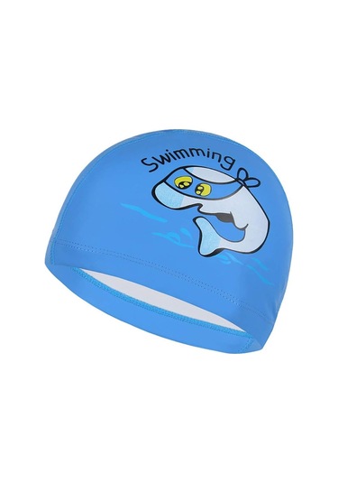 Unisex Su Geçirmez Silikon Yüzme Bone Mavi Yunus Çocuklar İçin Mavi