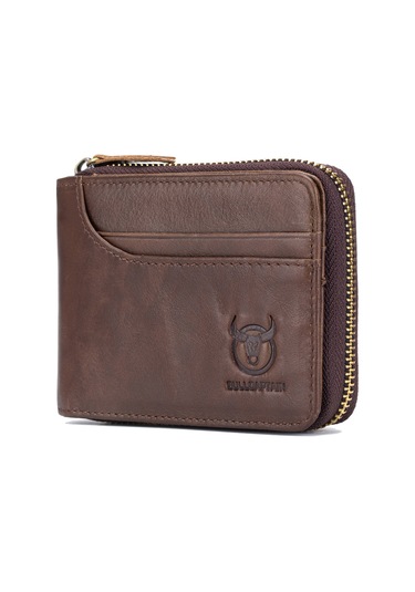 Hangfox Klasik Renkli Deri Cüzdan Erkekler İçin Çoklu Kartlık Ve Para Bölmeli İki Katlı Zipli Organize Edici Kahverengi