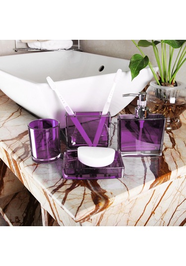 Suntek 4x Losyon Dispenser Bardak Diş Fırçası Tutucu Seti Mor