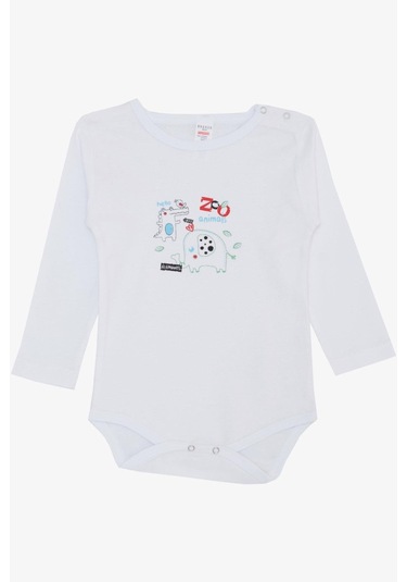 Breeze Erkek Bebek Çıtçıtlı Zıbın Body Hayvanat Bahçesi Dost Hayvanlar Baskılı 9 Ay-3 Yaş, Beyaz Beyaz