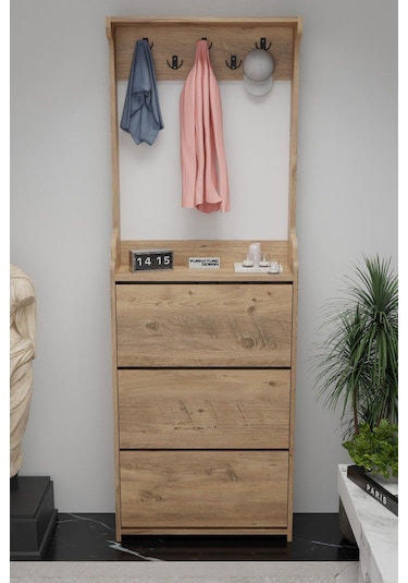 Modus Vestiyer Düşer Kapak Ayakkabılık 3 Raflı Atlantik Çam Çam