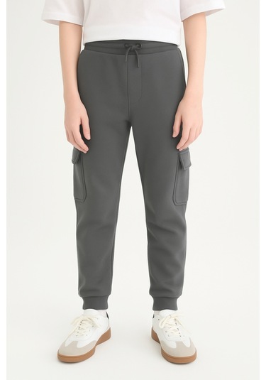 Erkek Çocuk Basic Kargo Cepli Jogger Paça Okul Eşofman Altı Ak2322-1 Füme