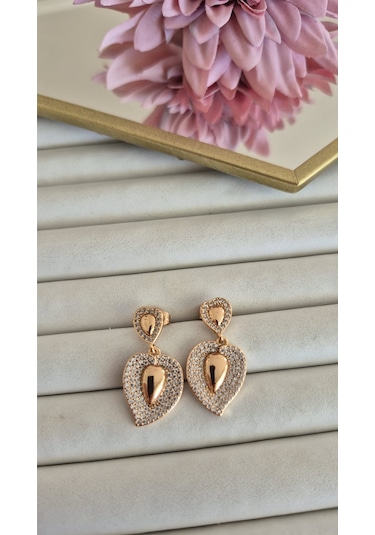 Vip Vintage Kararmaz Heart Küpe Altın