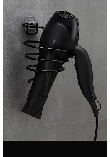 Digisu Yapışkanlı Fön Askısı-siyah Mat Siyah