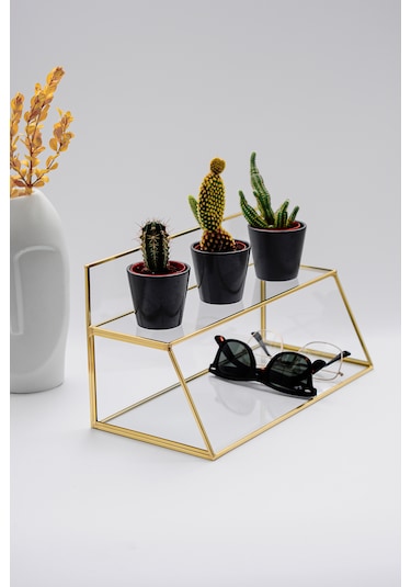 Organizer Cam Raflı Pirinç & Gold