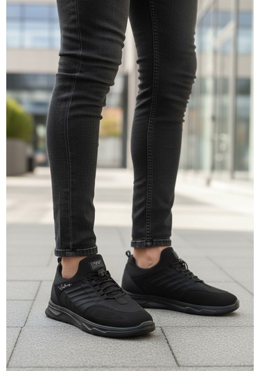 Siyah Elastik Bağcıklı Hafif Esnek Erkek Spor Ayakkabı Dong 2534 M Siyah-siyah