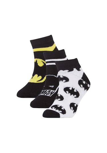 Defacto Erkek Çocuk Batman Pamuklu 3'lü Patik Çorap V6649A6NSKR1 Çok Renkli