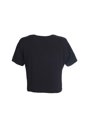 Ysatis Oversize Crop Bluz: Kısa Kol Yuvarlak Yaka Günlük Kadın Siyah